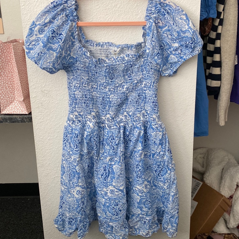 white and blue dress